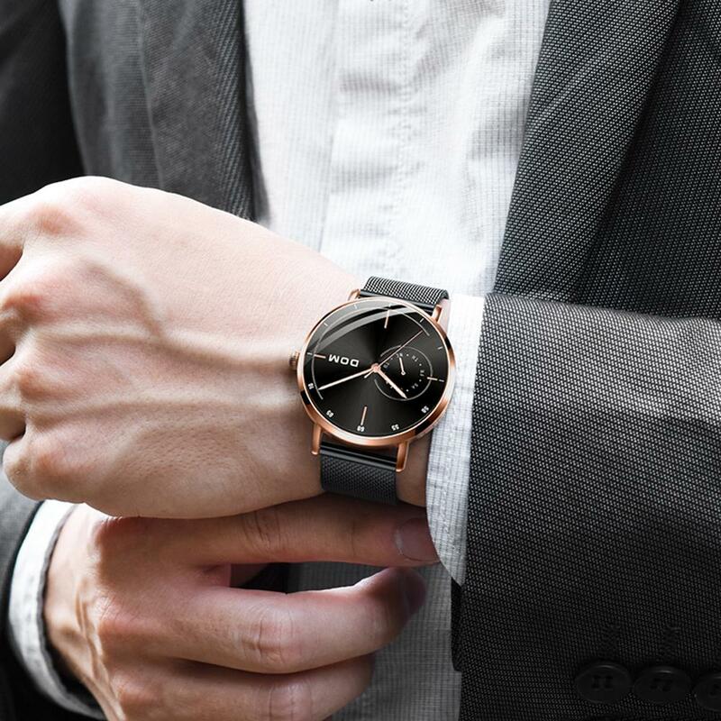 男性超薄型クォーツ時計 DOM 高級腕時計カジュアルビジネス革腕時計ローズゴールド防水マン時計 M-1273GK-1M