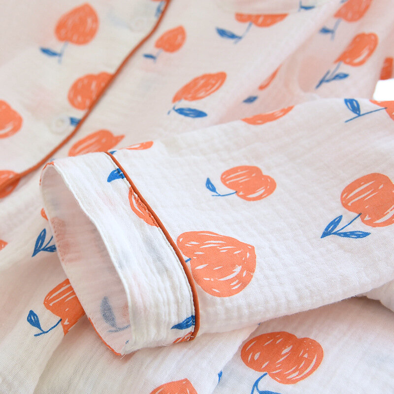 Calças de mangas compridas femininas ternos de algodão fino roupas para grávidas dupla camada gaze alimentação pijamas 2 pçs crepe lactação outfit