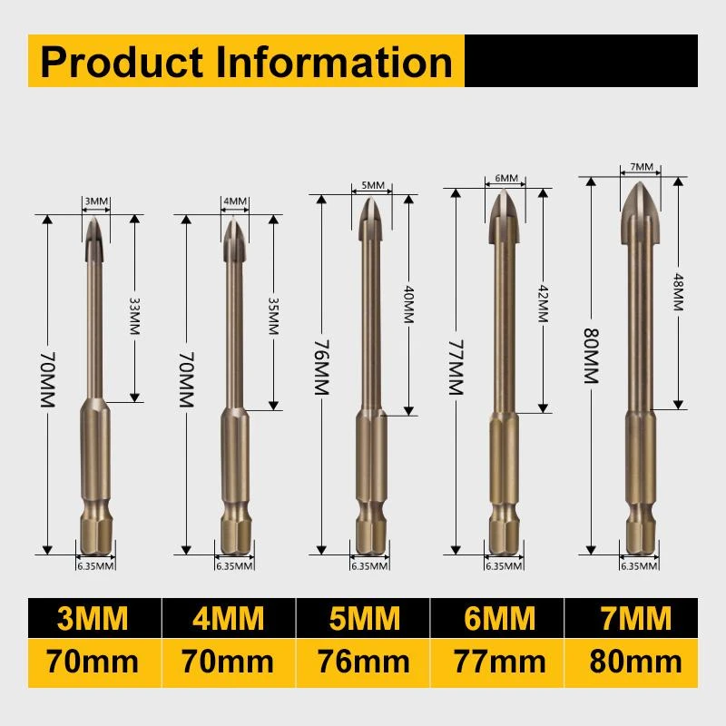 5Pcs/Set Universal Drilling Tool Cemented Carbide Drill Bit Ceramic Brick Wall Hole Opening Woodworking Tools Accessories