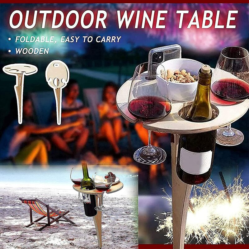 Outdoor Wine Table Mini Wooden Beach Table with Foldable Round Desktop Picnic Easy Carry Wine Rack Wijntafel Dropshipping