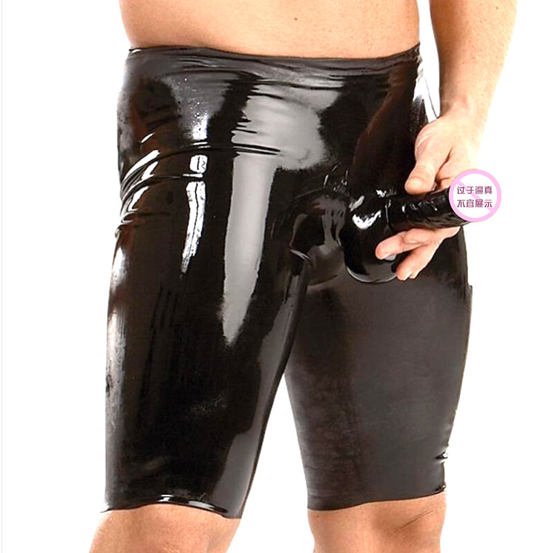 Pantaloncini da uomo Sexy in pelle verniciata con leggings lunghi in vernice lucida albero eretto uomo erotico gay sissy nero boxer