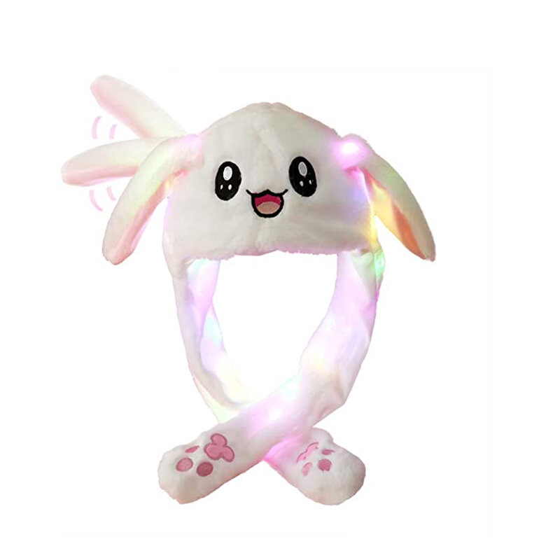 Glowing Bunny Ear Moving Hat Jumping Up Rabbit Plush Flash Cartoon Children Adult Gift Light Up Airbag Luminous Hat Toys for Kid