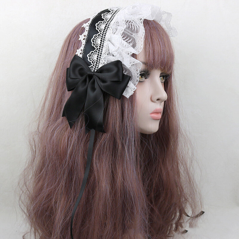 Koronkowe wstążki Bowknot pałąk Cosplay stroik śliczne japońskie słodkie urocza opaska do włosów Lolita Maid Cosplay akcesoria do włosów