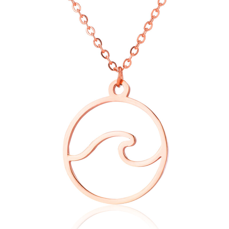 FENGLI Hollow Round Wave Necklace Stainless Steel Delicate Long Chain Pendants Handmade Seaside Water Necklaces Choker