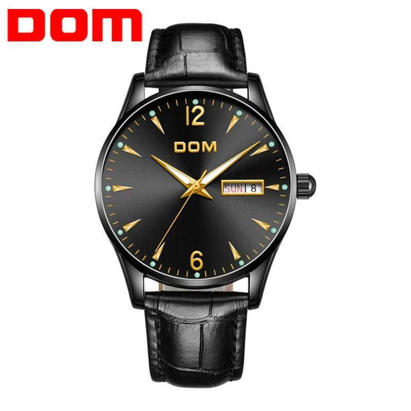 Relojes deportivos a la moda DOM para hombre, reloj de cuarzo con calendario, reloj informal de cuero resistente al agua para hombre, reloj de M-11BL-1M89 Masculino