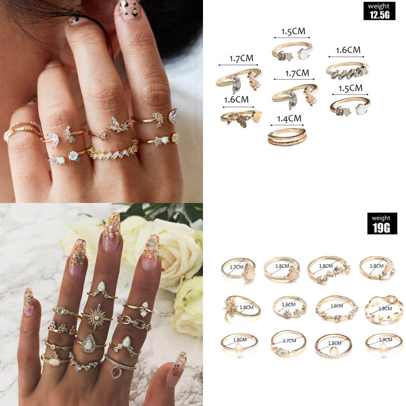 30 estilos na moda boho midi junta anel conjunto para as mulheres de cristal geométrica dedo anéis moda boêmia jóias