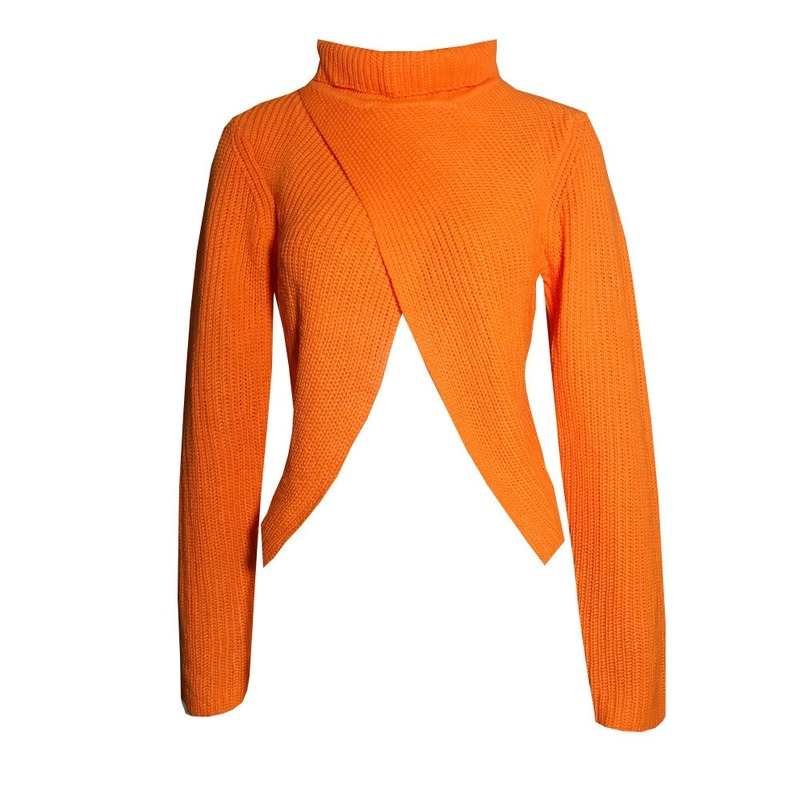 Suéter Sexy de punto para mujer, jersey de espiga dividido, de manga larga, Cuello medio alto, Top de mujer 2021