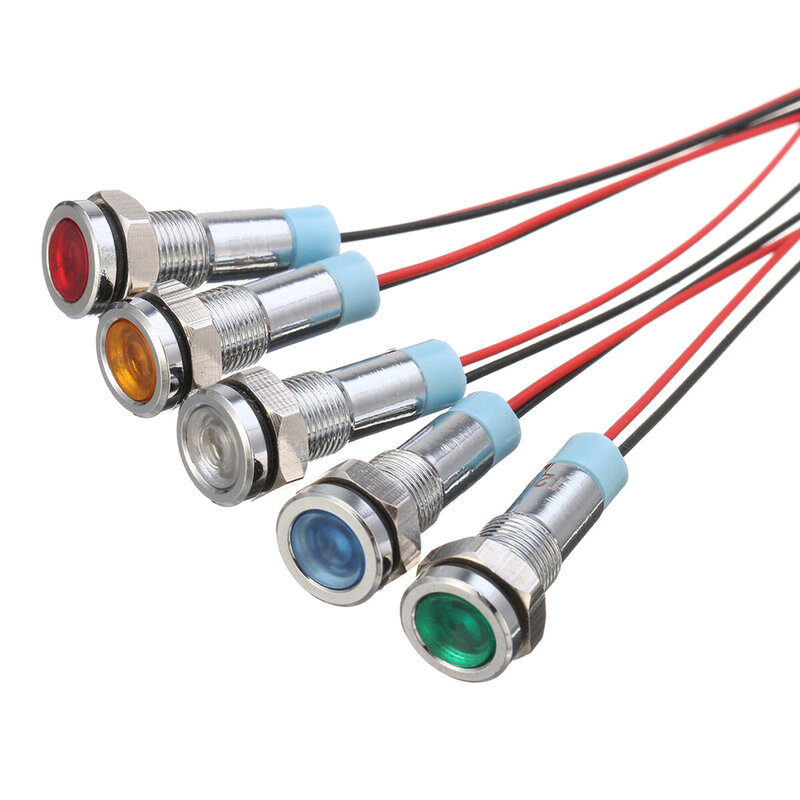 Luz indicadora de advertencia de Metal IP67, resistente al agua, 6mm, lámpara para señal de piloto duradera 12V, rojo, amarillo, azul, verde, blanco