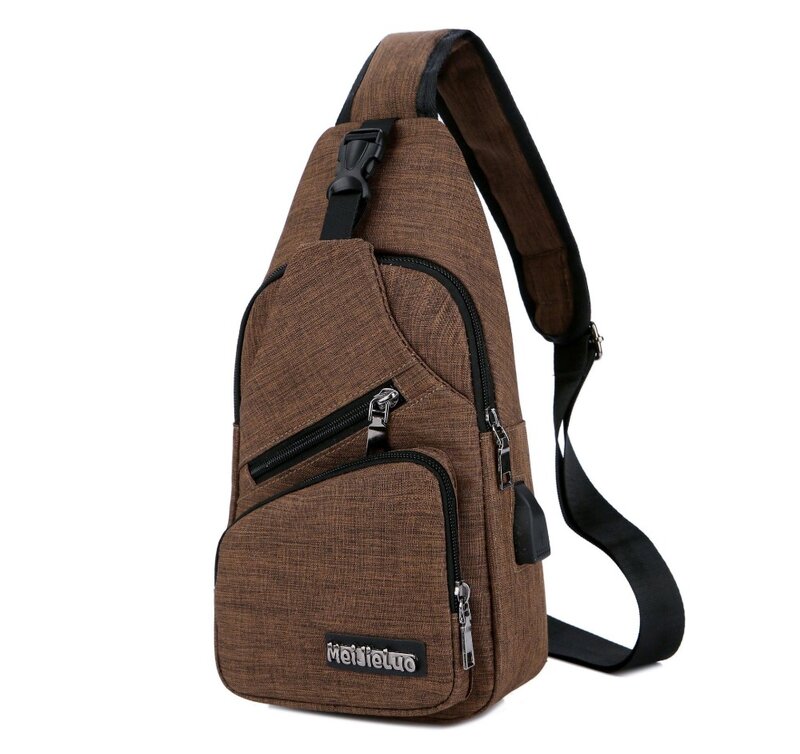 Bolso de pecho con carga USB para hombre, bolsa cruzada informal impermeable, multifunción, de viaje, de hombro, Interior, bolsillo con cremallera