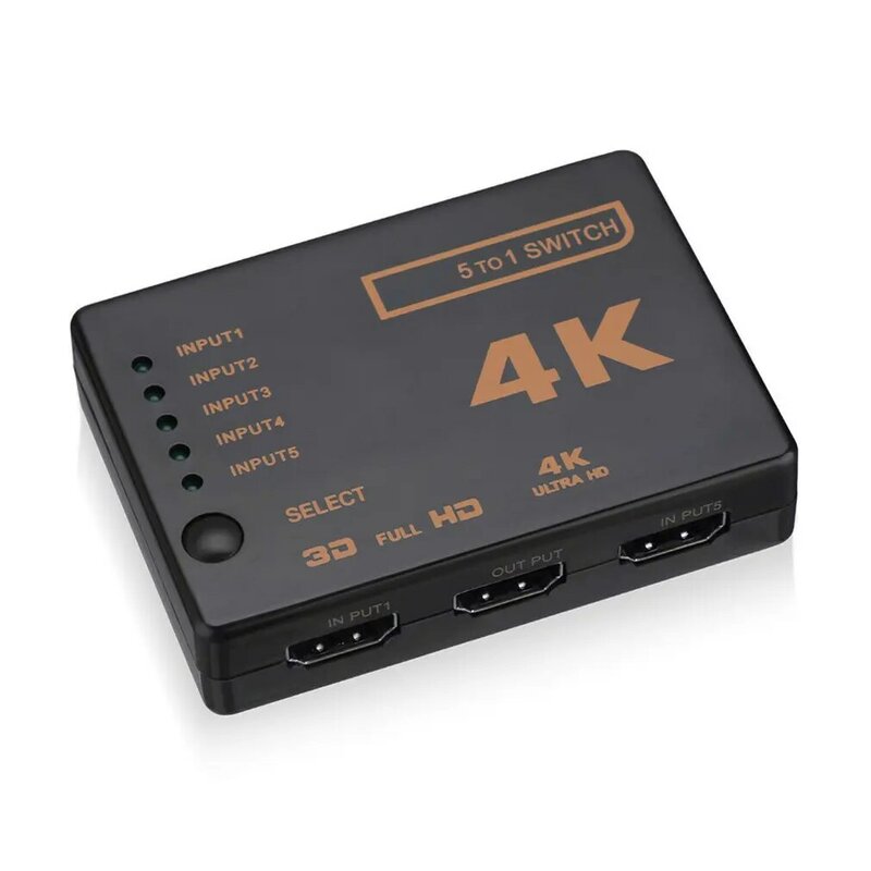 1 Bộ 5 Cổng UHD 3D 4K 1080P HDMI-Tương Thích Bộ Chia Công Tắc Nút Chọn Switcher Trung Tâm Điều Khiển Từ Xa IR HDTV Hub Từ Xa Hồng Ngoại