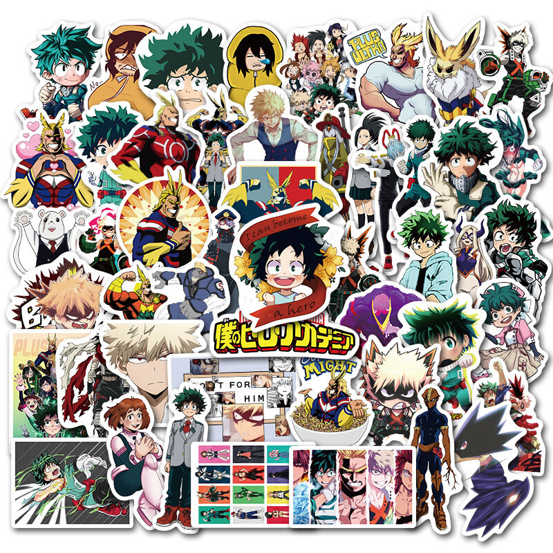 50Pcs My Hero Academia Japan Anime Stickers for Laptop Skateboard Izuku Midoriya Might Boku No Hero Academia Character Decals