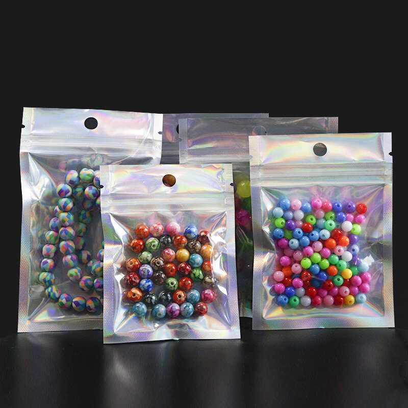 10-50 pçs/lote iridescente zip lock sacos malotes cosméticos plástico zíper laser plástico embalagens de varejo poli sacos ziplock