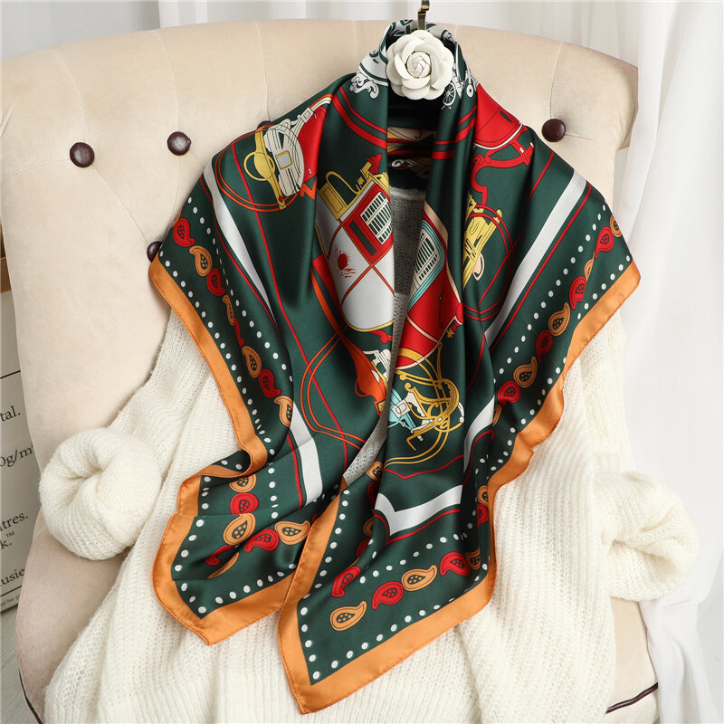 Bufanda cuadrada de satén de seda para mujer, pañuelo de marca de lujo, Hijab musulmán, chales a la moda, Foulard de 90x90cm