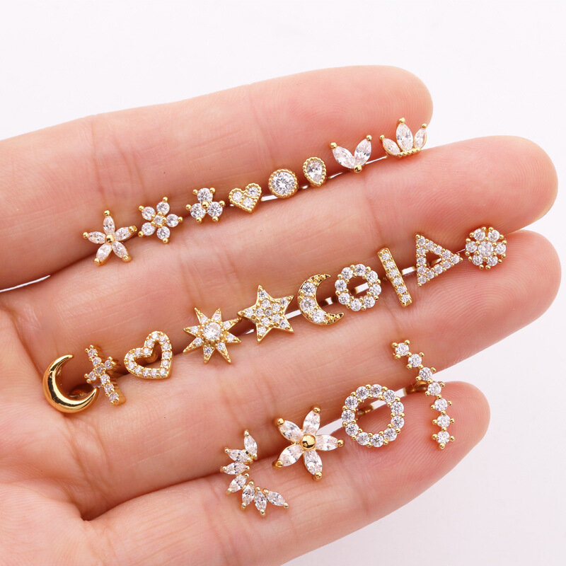 1PC Korean Fashion Cz Ear Studs Cartilage Earring for Women Stainless Steel Zircon Small Stud Earring Ear Piercing Jewelry Gifts