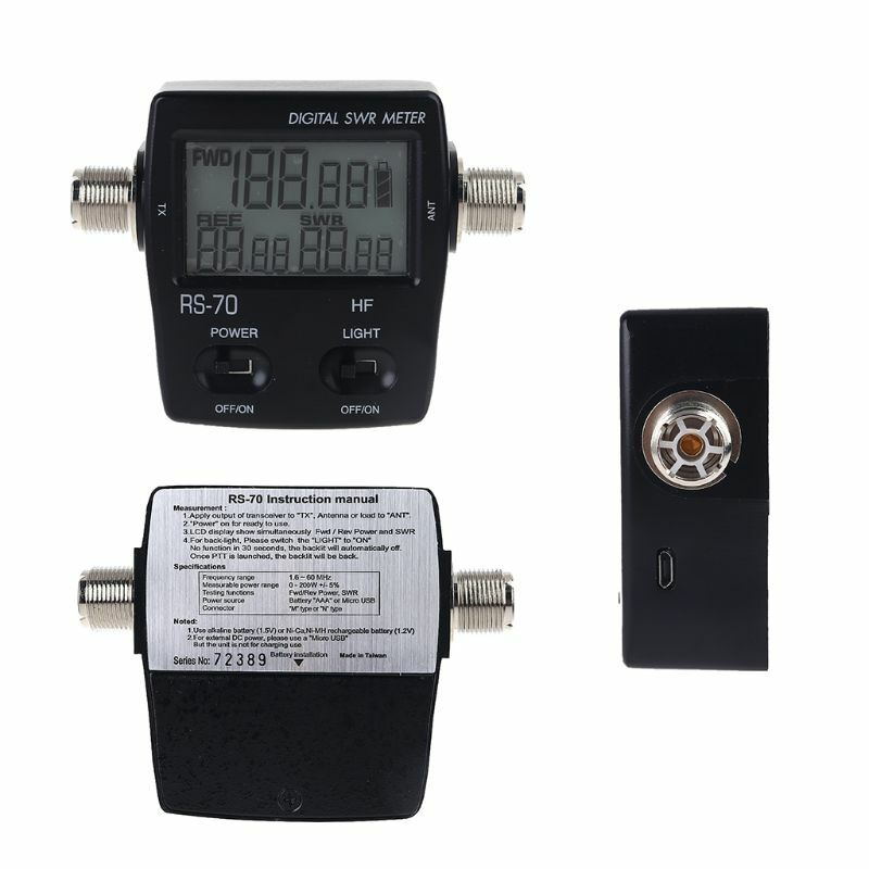 NISSEI RS-70 Digital SWR Power Meter Counter Micro USB-DC 5V Output 1.6-60MHz 