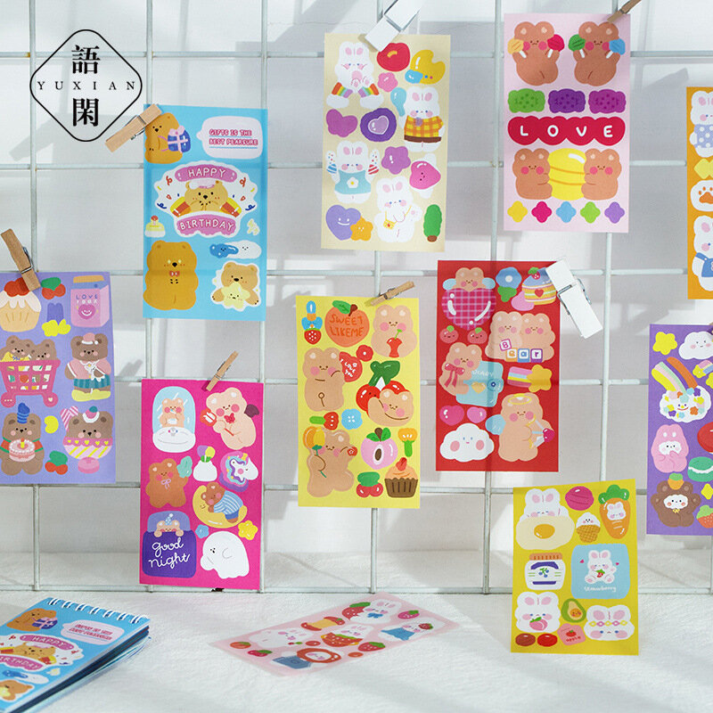 50 Sheets/pack Niedlichen Cartoon Tiere Spule Aufkleber Buch Kreative Hand Konto Dekoration Collage DIY Material Aufkleber