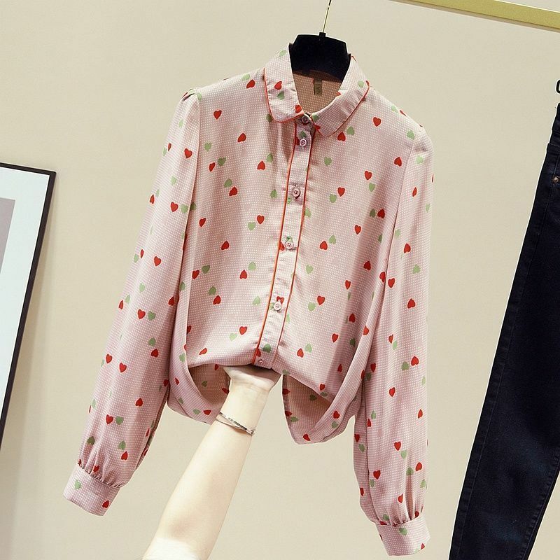 Shirts Frauen Liebe-gedruckt Nette Girlish Einreiher Koreanische Sommer Elegante Damen Puff Sleeve Süße Französisch Version Weibliche Tops