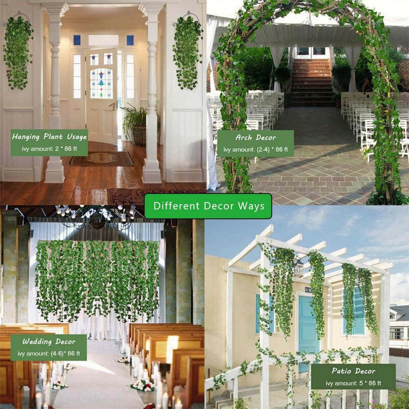 Guirlande de feuilles de vigne artificielles 36 brins 86 pieds, fausses plantes de feuillage suspendues, décoration de maison, salon