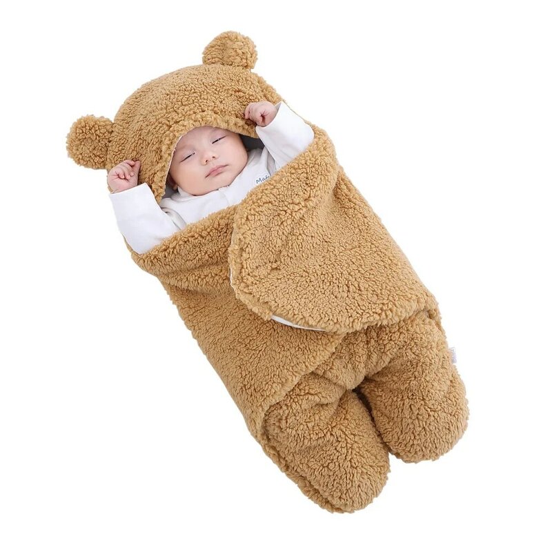 Selimut Bayi Laki-laki Perempuan Baru Lahir Lucu Bungkus Bungkus Mewah Kantung Tidur Bulu Domba Sangat Lembut Set Tempat Tidur Katun Lembut