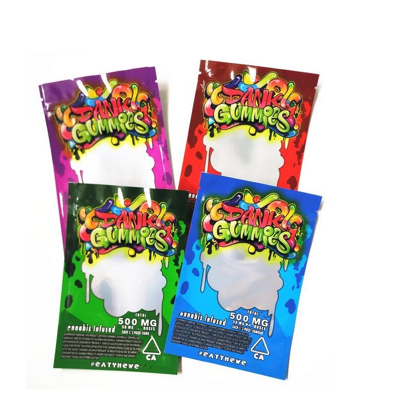 2021 Empty Dank Gummies Mylar Bag Edibles Retail Zip Lock Packaging Worms 500MG Bears Cubes Gummy for Dry Herb Flower