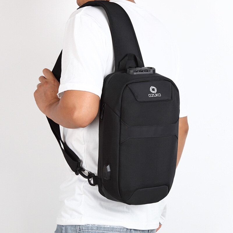 Мужская нагрудная сумка с USB-портом для зарядки, деловой дорожный рюкзак через плечо с защитой от кражи, новинка 2021
