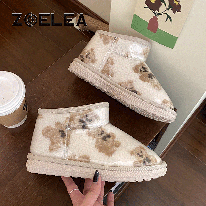Ботинки Cute Bear женские теплые, однотонные плюшевые ботинки из хлопка, до щиколотки, в полоску, зимние, 2021