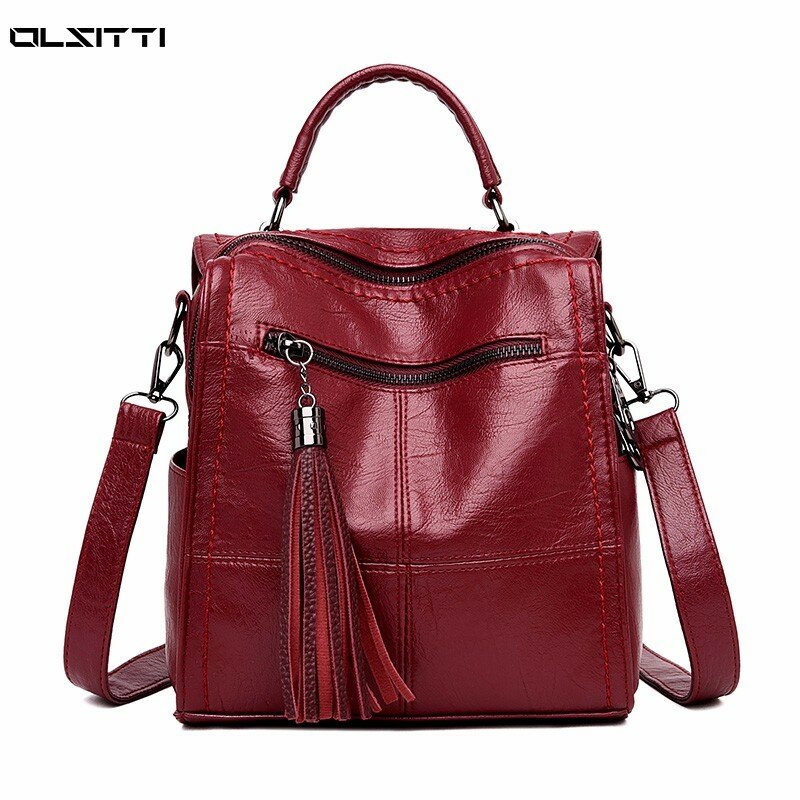 2021 New Fashion Backpack Double Zipper Vintage Girls Book Bag For Women High Quality Leather Travel Designer Luxury Backpack