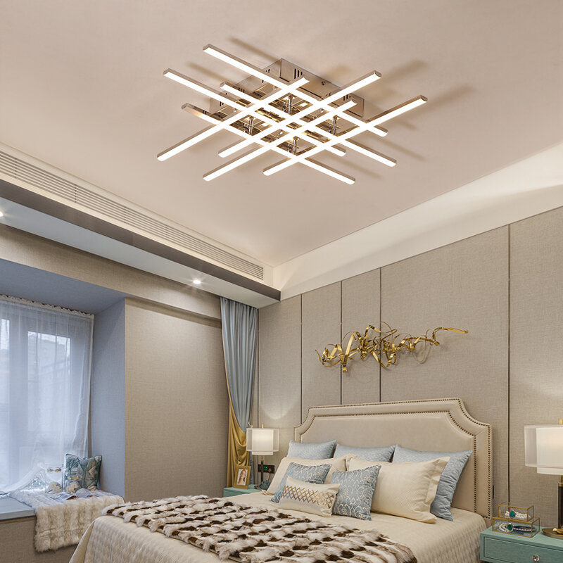 Plafonnier Led chromé au design moderne, éclairage d'intérieur, luminaire de plafond, idéal pour un salon, une chambre à coucher, un Restaurant ou une cuisine