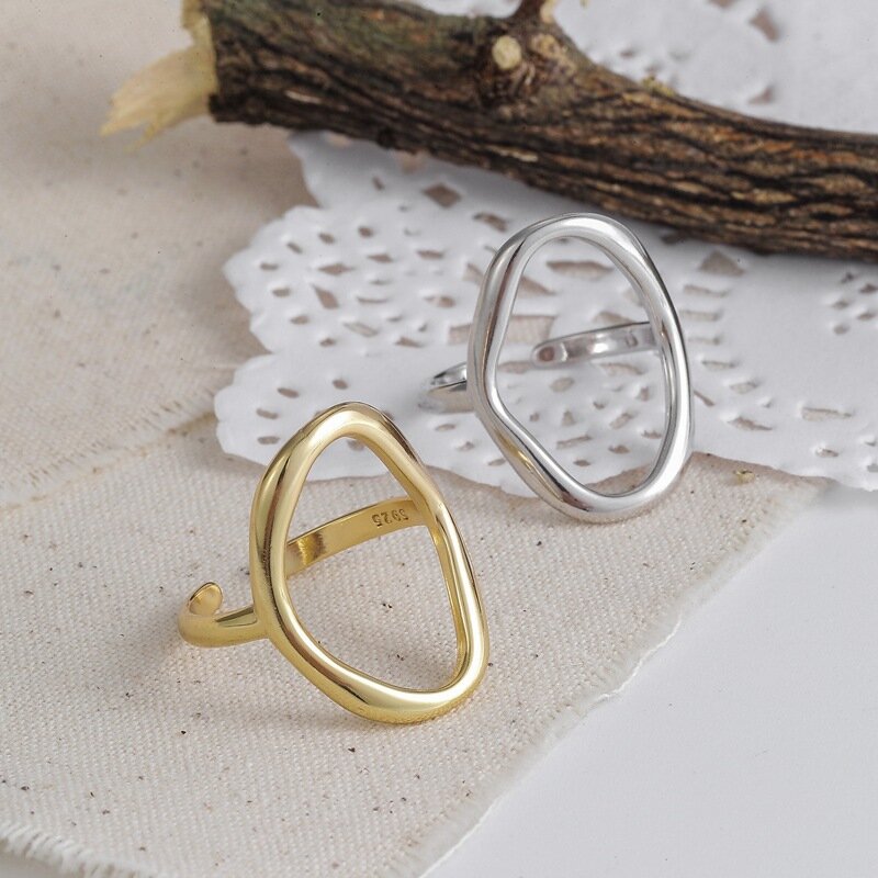 Женское кольцо в стиле ретро, простое асимметричное кольцо с геометрическим рисунком, с перфорацией, для банкета, вечеринки, подарка на день...