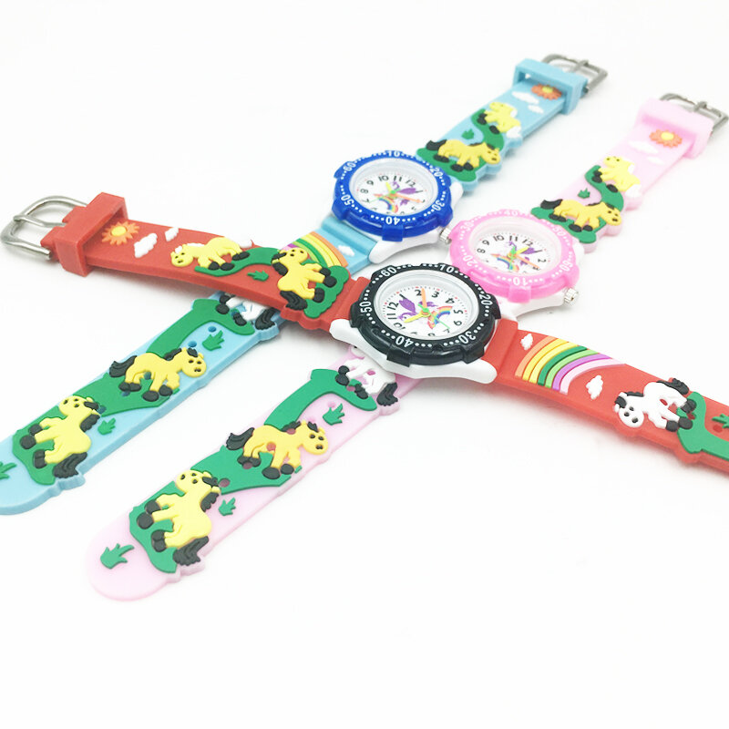 Bonito 3d cavalo crianças relógios analógico relógio de quartzo meninos moda meninas pulseiras jelly silicone banda à prova dwaterproof água relógios