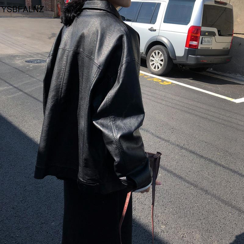ฤดูหนาวสีดำหนังแจ็คเก็ตผู้หญิงเกาหลีบางหลวม Moto แจ็คเก็ตหญิง2022ฤดูใบไม้ผลิแฟชั่น Streetwear สุภาพส...