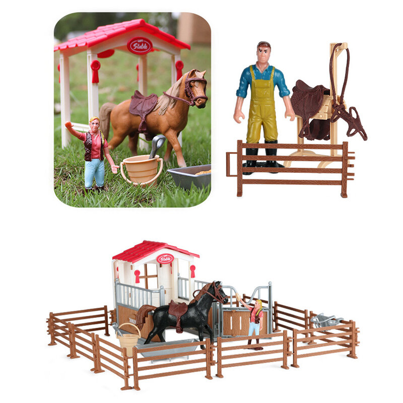 Nuova simulazione cavallo animali fattoria cavaliere cavallo lavaggio scena Action Figure PVC modello emulazionale scuola progetto giocattoli regalo per bambini