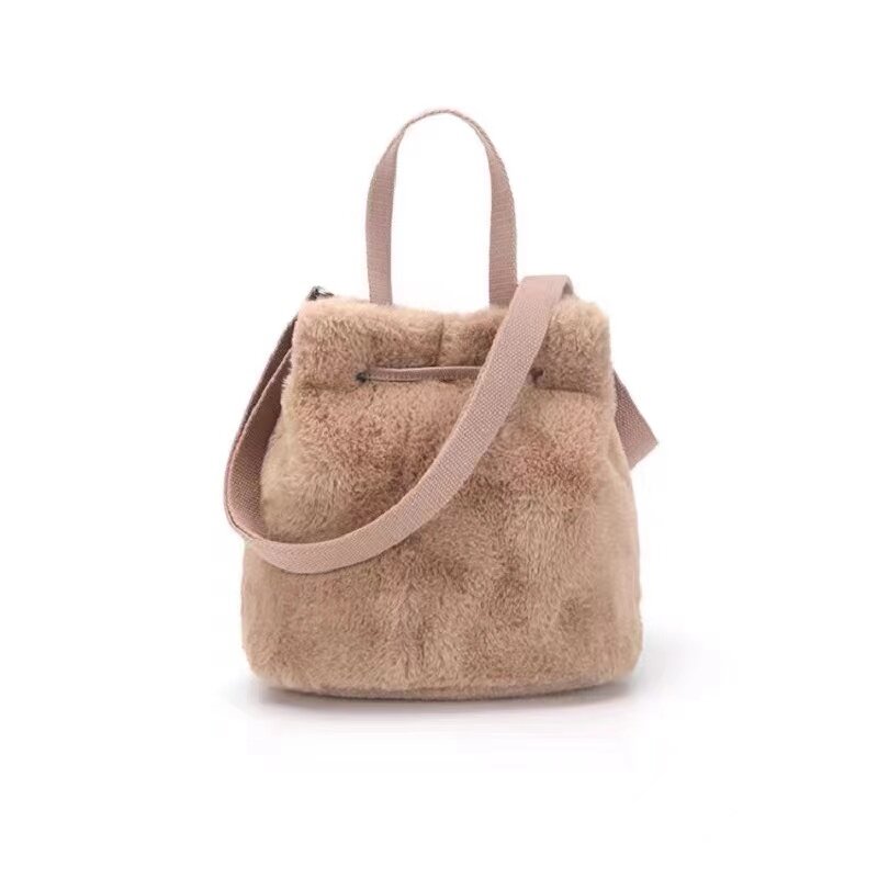 Качественная зимняя пушистая сумка, мягкая плюшевая Сумка-ведро, коричневая сумка на плечо для женщин, миниатюрные сумки через плечо Kangol