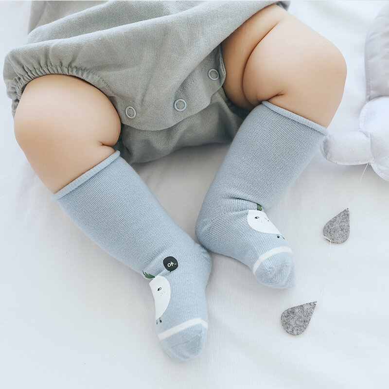 3 pares bebê recém-nascido menino e menina meias 0-5 anos caixa crianças meias de algodão adorável joelho-alta macio meia