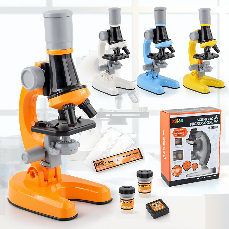 어린이 생물 현미경 장난감 LED 현미경 키트 실험실 100X 400X 1200X 홈 학교 과학 교육 장난감 아이 선물