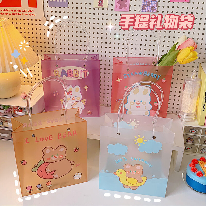 Kawaii Korea Pvc Tas Kemasan Kosmetik Gadis Kartun Beruang Kelinci Lucu Belanja Hadiah Tas untuk Anak-anak Notebook Alat Tulis Kantong
