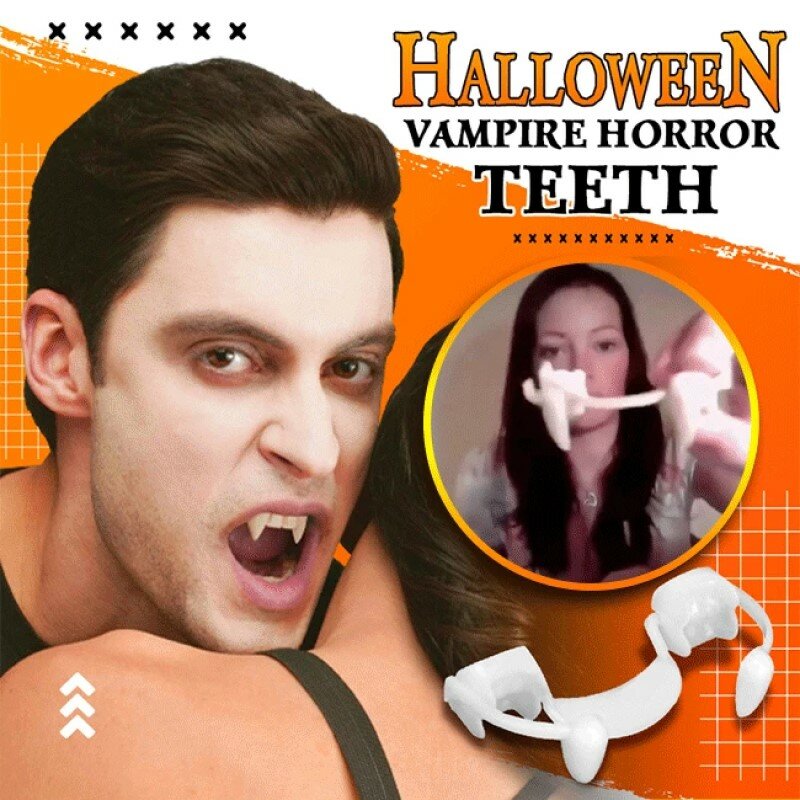 Colmillos retráctiles de silicona para decoración de Halloween, accesorios de fiesta de Cosplay con dientes de vampireso, dientes de zombi, suaves, de Horror y sangre