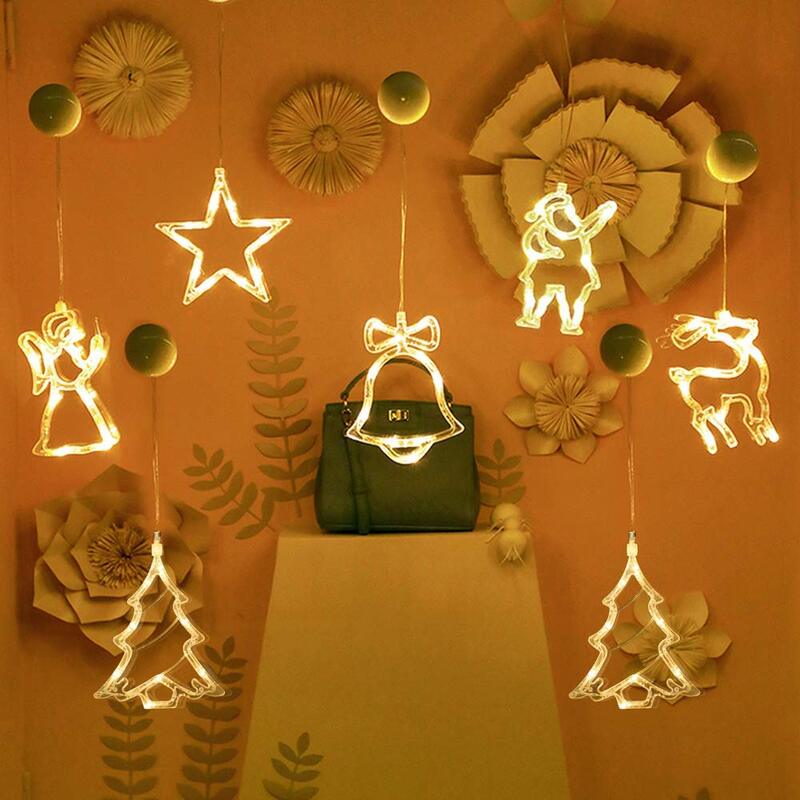 Led عيد الميلاد جرس أضواء نجمة ثلج نافذة مصاصة ضوء الزخرفية بطارية تعمل بالطاقة عطلة عيد الميلاد نافذة ضوء للمنزل ديكور