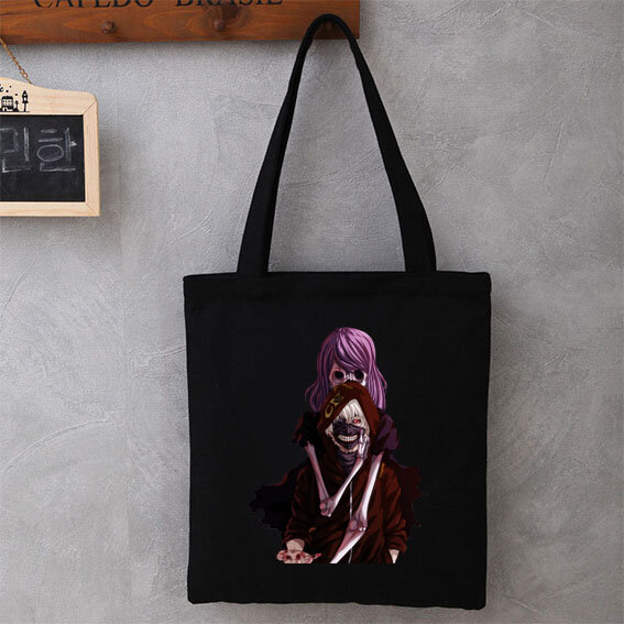 Tóquio ghoul série sacola de compras moda bolsa de ombro sacos de compras casuais meninas bolsa feminina elegante lona