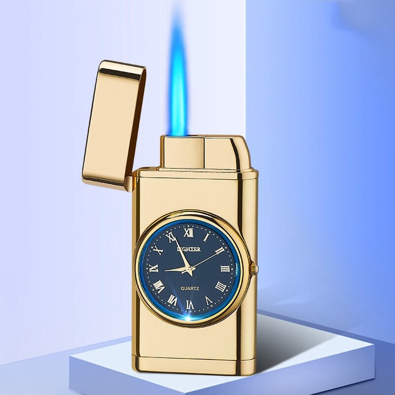 Metalen Aanstekers Torch Winddicht Gas Aanstekers Draagbare Creatieve Horloge Roken Lichter Platte Kleine Spuitpistool Gadgets Voor Mannen