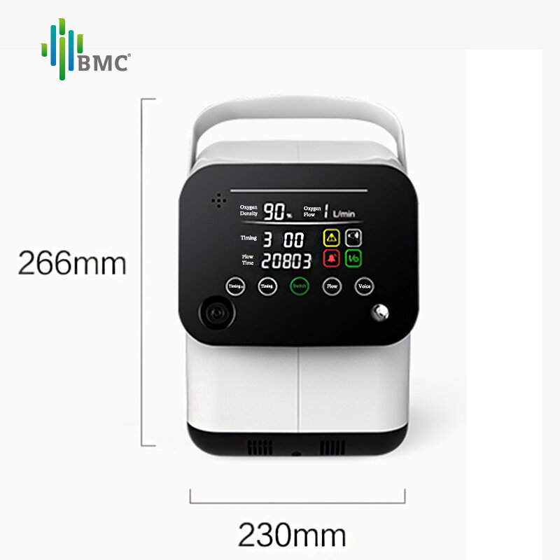 BMC-concentrador de oxígeno portátil OC4, Mini máquina de oxígeno, 1-6L/min, ajustable para dormir, purificador de aire, Monitor de salud para el hogar