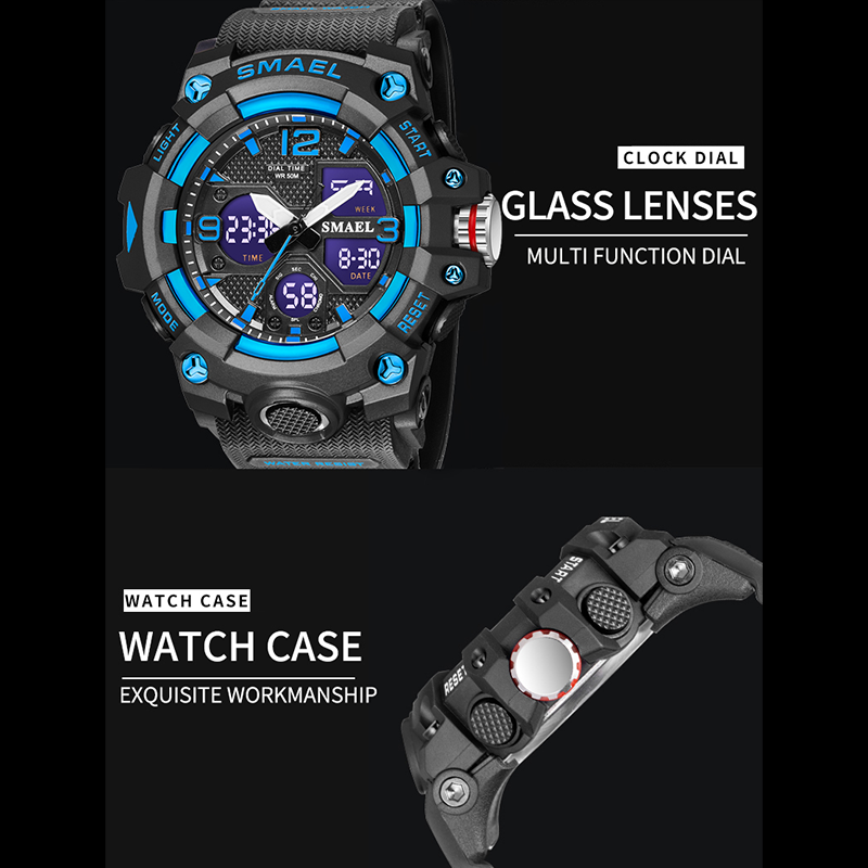 Zegarek kwarcowy wojskowy Sport dla mężczyzn stoper z budzikiem tylne światło podwójny czas wyświetlacz wodoodporne męskie zegarki LED zegarek Dgital