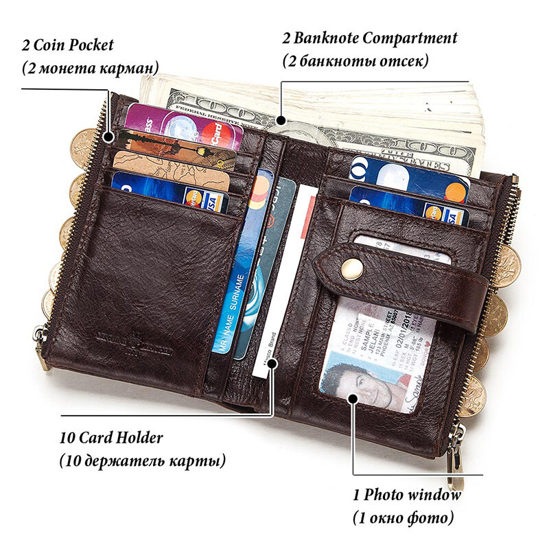 Carteira masculina de couro legítimo rfid, carteira masculina compacta feita em couro legítimo com tecnologia rfid, com compartimento para dinheiro