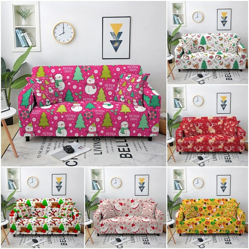 Stretch Sofa Cover 3 Zits Kerst Patroon Sofa Couch Cover Kerstman Elastische Couch Cover Voor Sofa Sofa Protector