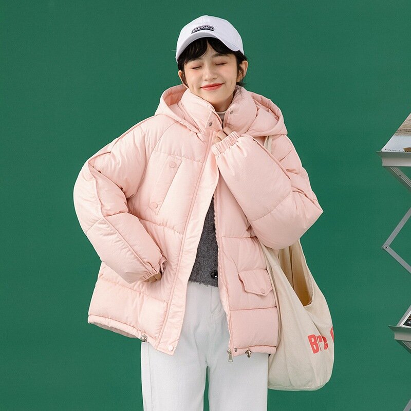 Doudoune à capuche pour femme, manteau court, ample, col montant, style coréen, nouvelle collection hiver