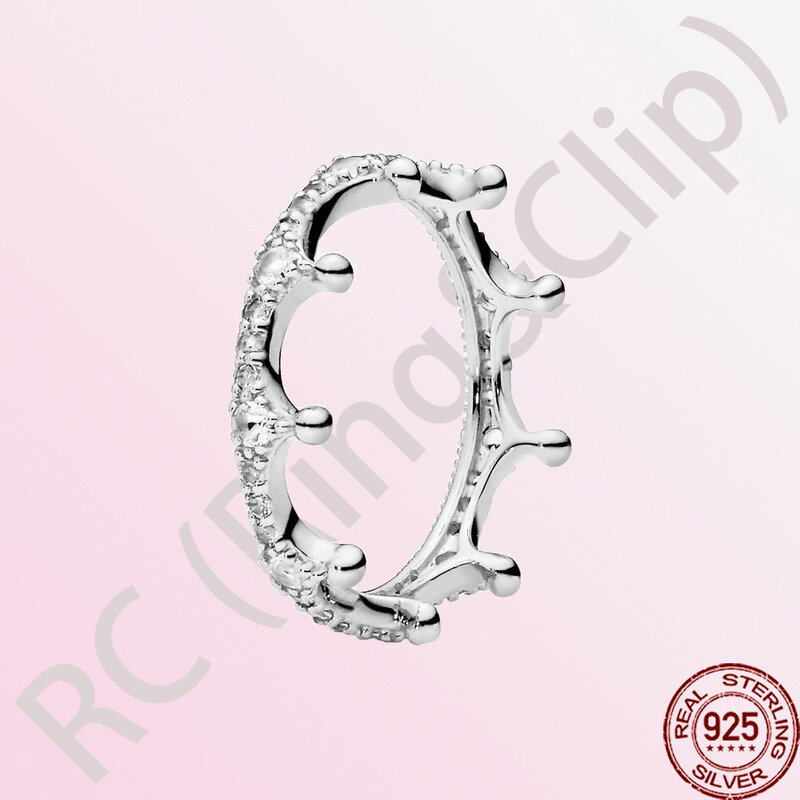 2022 nowy 100% 925 Sterling Silver Tiara księżniczki korona musujące Love Heart, pierścionki z cyrkonią dla kobiet biżuteria zaręczynowa rocznica