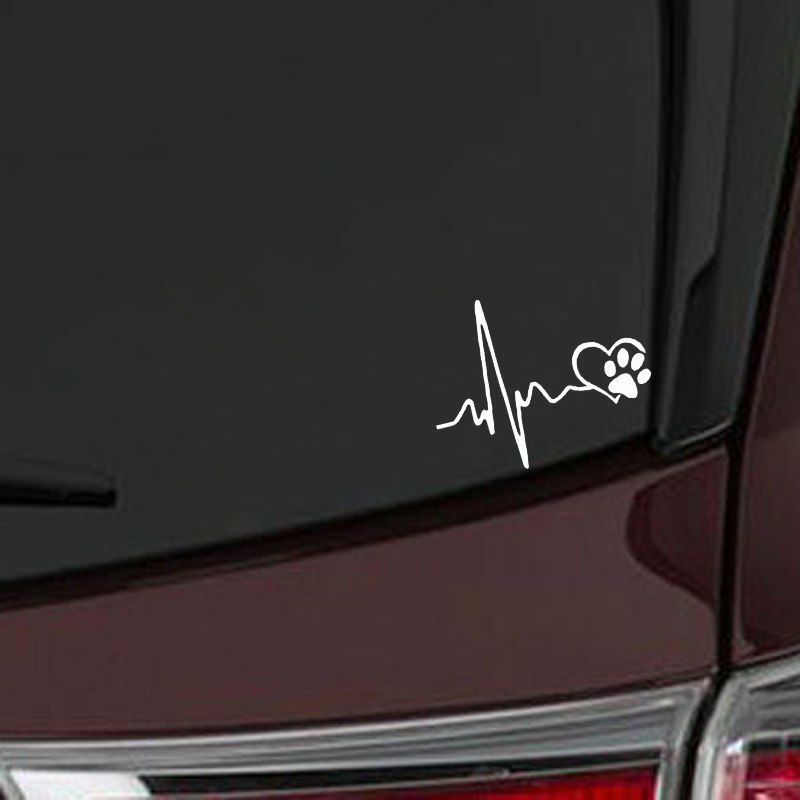 New Heartbeat Cute Dog Footprints Creative Vinyl Car Sticker Decals Black/Silver Funny New Arrival 13*10.3 CM Car Accessories