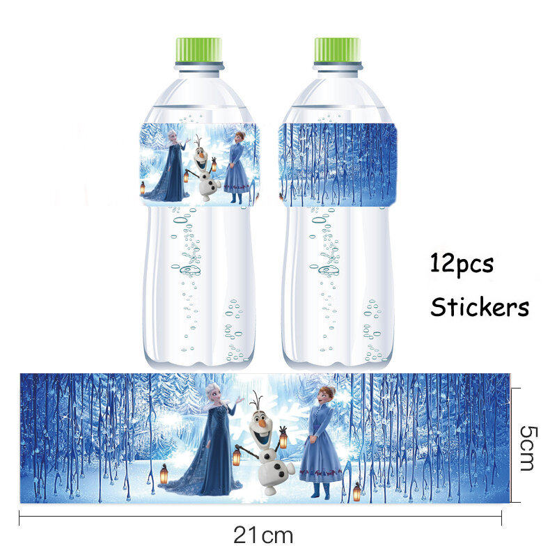 Magrise 12pcs Frozen Theme Birthday Party Sticker Elsa Anna Snowflake Party Mineral Water Bottle Label First 1st Birthday Suppli