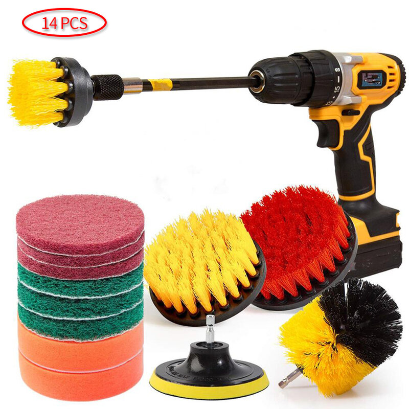 14Piece Drill Brush Attachments Set cleaning brush for drill, Shower, Tile and Grout All Purpose Power Scrubber Cleaning Kit D30
