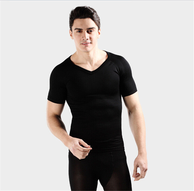 Di compressione T Shirt Uomo con scollo a V Corpo Intimo elasticizzato e contenitivo Vita Trainer Postura Correttore di Controllo Addome Che Dimagrisce T-Shirt Shapewear Magliette e camicette